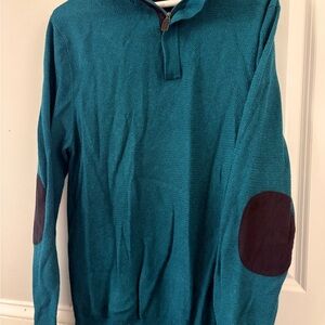 Jos. A. Bank Teal Quarter-Zip Sweater with Brown Elbow Patches
